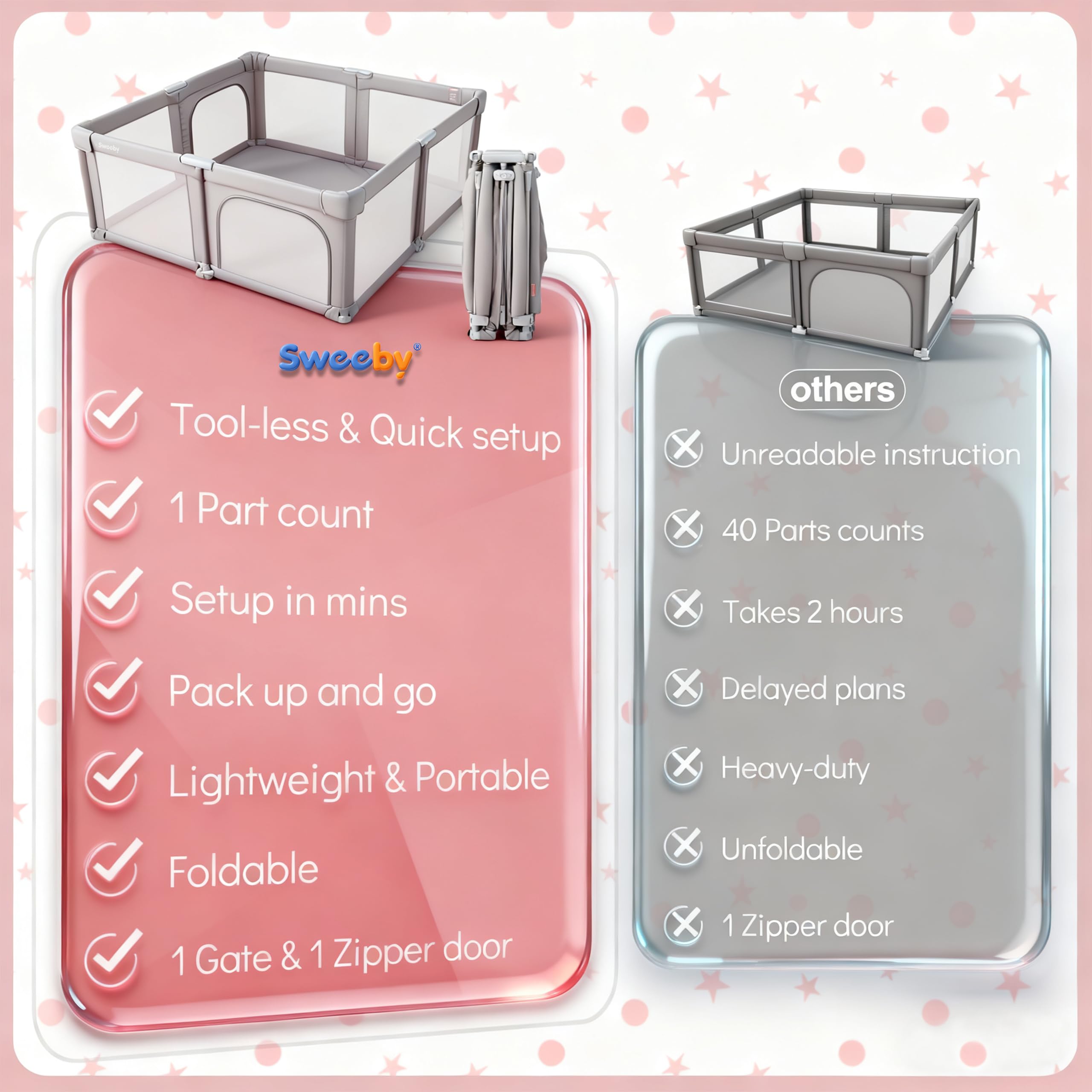 Sweeby Baby Playpen height of 27 inches for stability