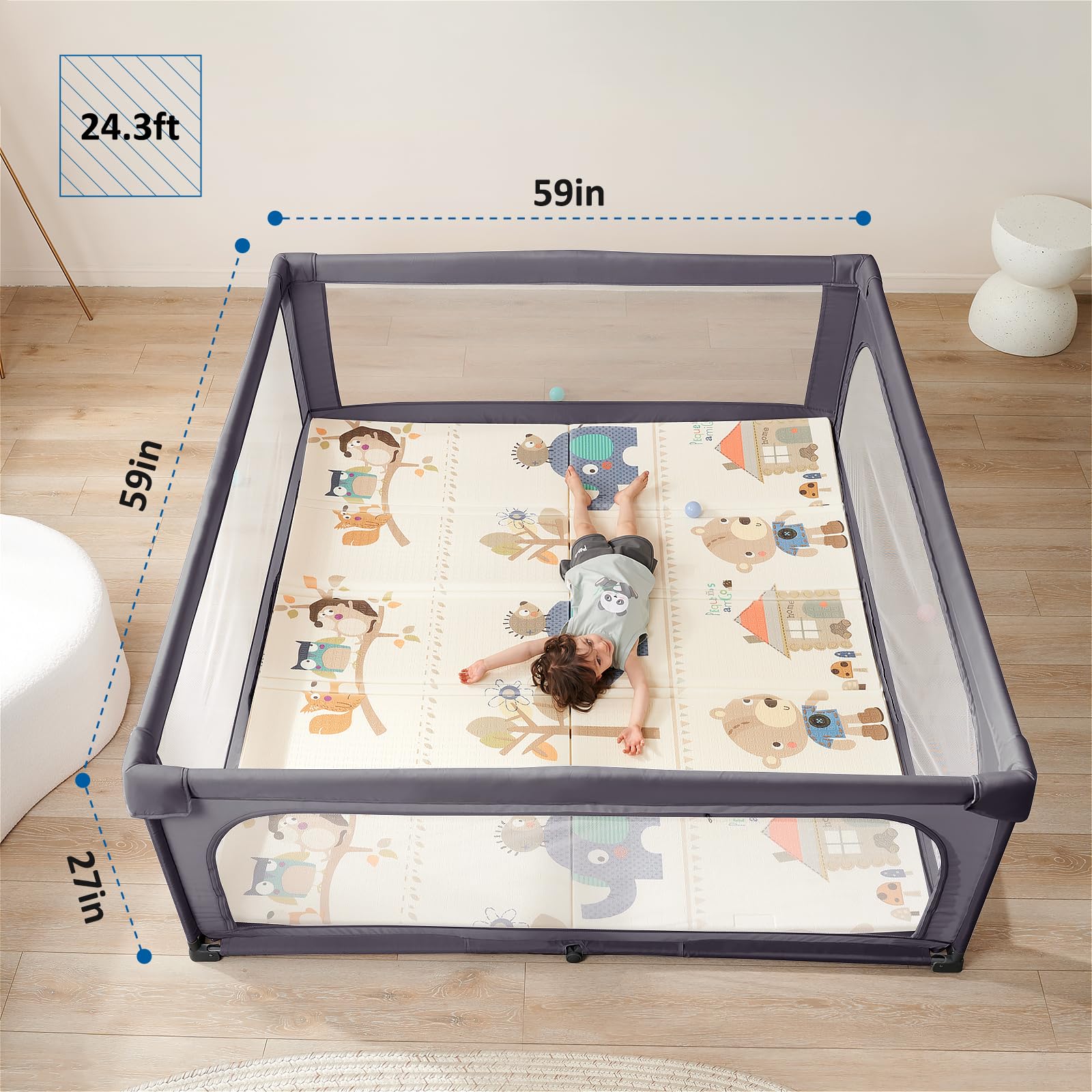 27-inch height with 360-degree mesh helps see and supervise