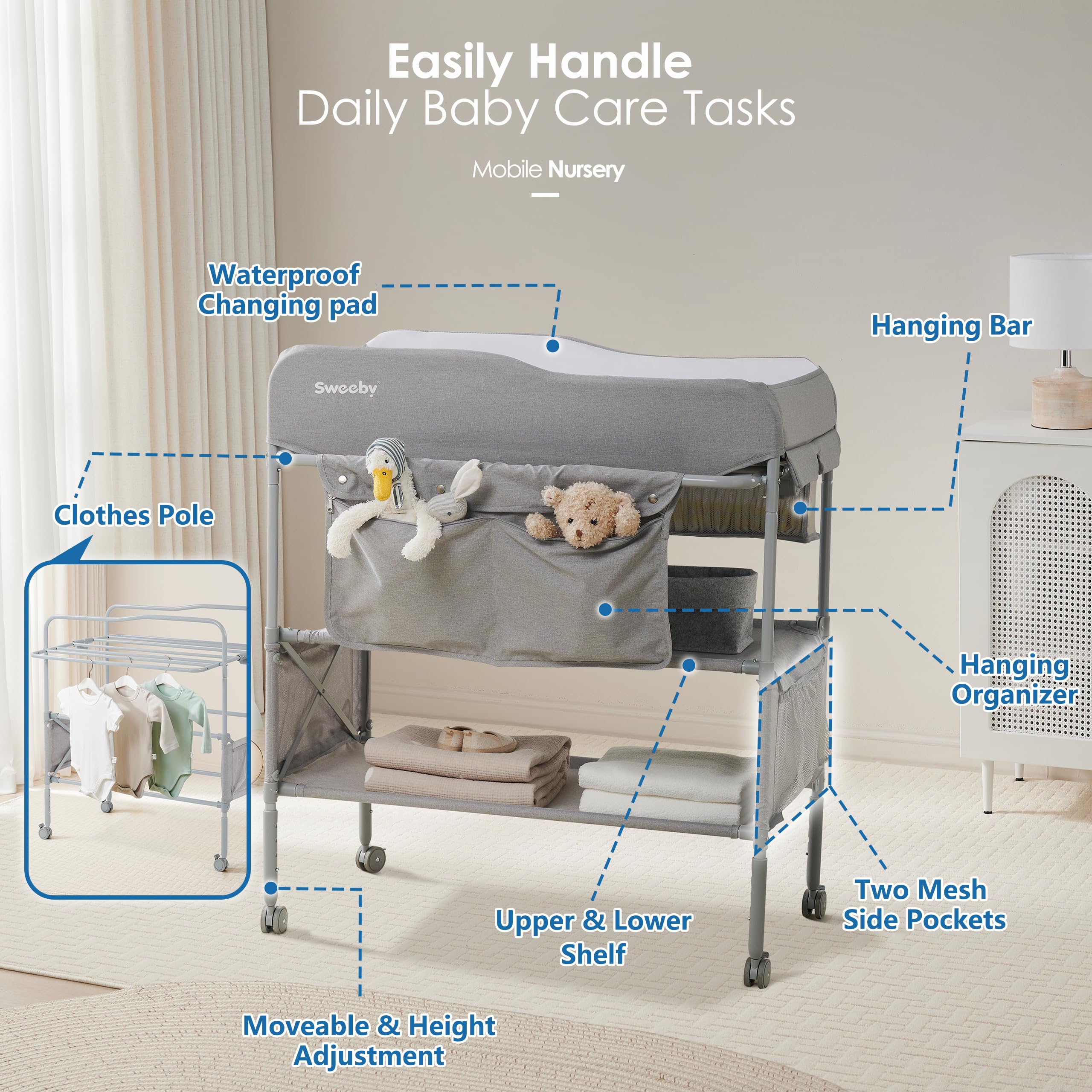 Sweeby waterproof pad topper keeps the changing surface clean and easy to wipe