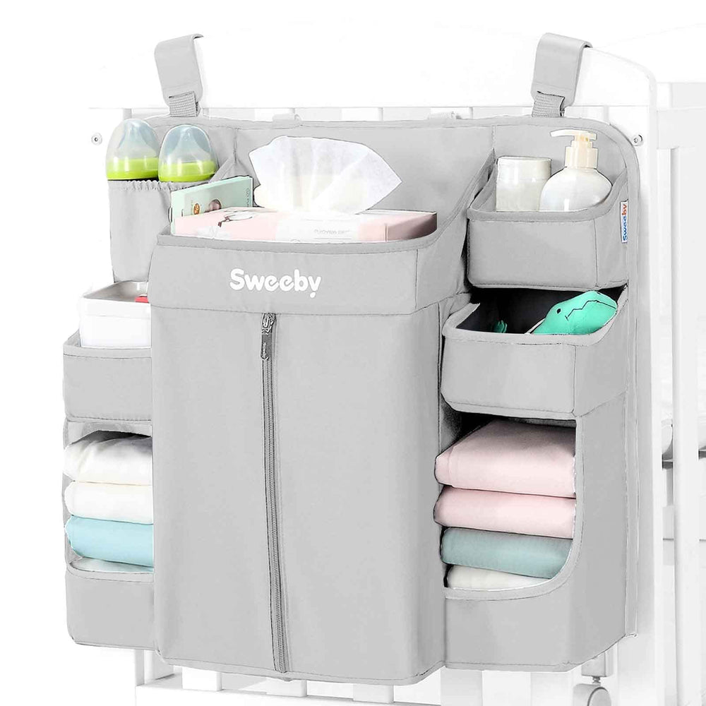 Sweeby diaper organizer on the changing table with easy access to diapers and wipes