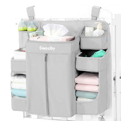 Sweeby diaper organizer on the changing table with easy access to diapers and wipes