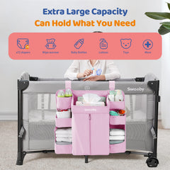Sweeby crib-hanging organizer showing deep pockets for secure storage of essentials.
