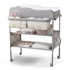 Sweeby portable baby changing table with foldable dresser for space-saving transport