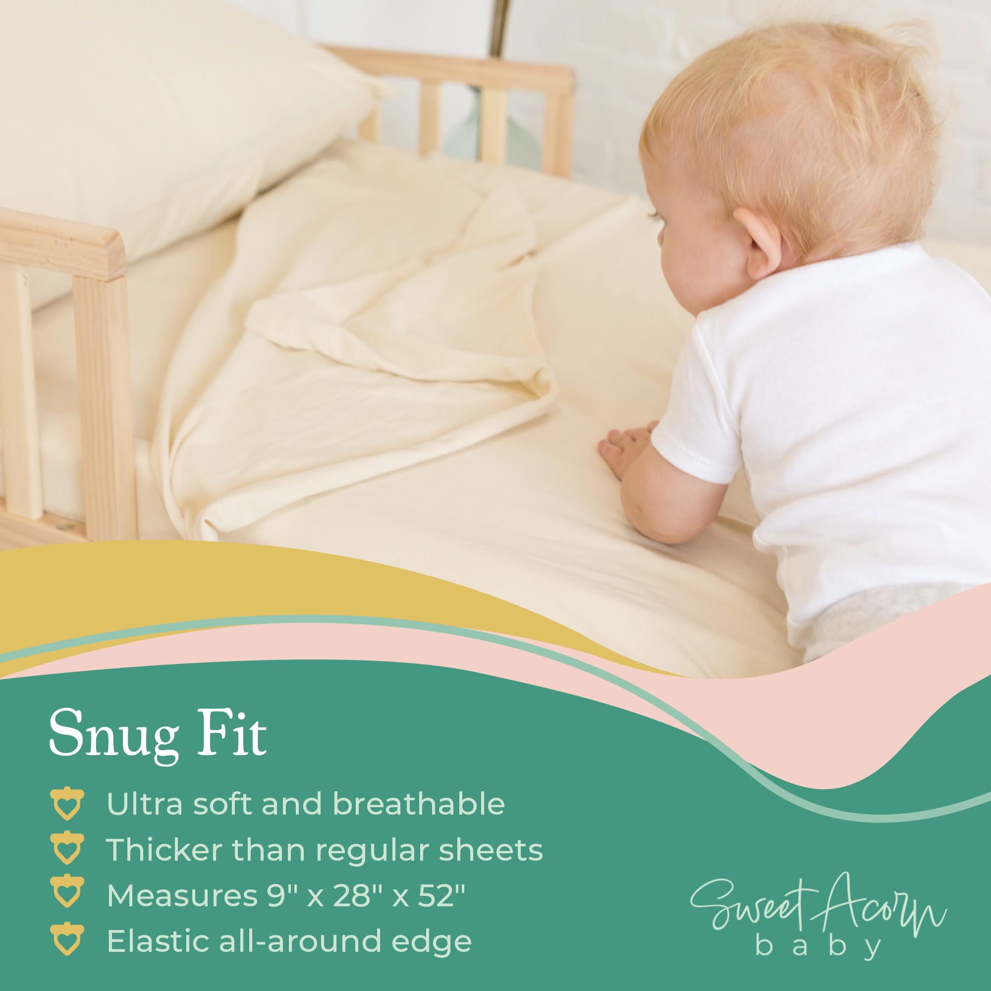 Sweet Acorn Bay Blue bedding snug fit on standard crib mattress
