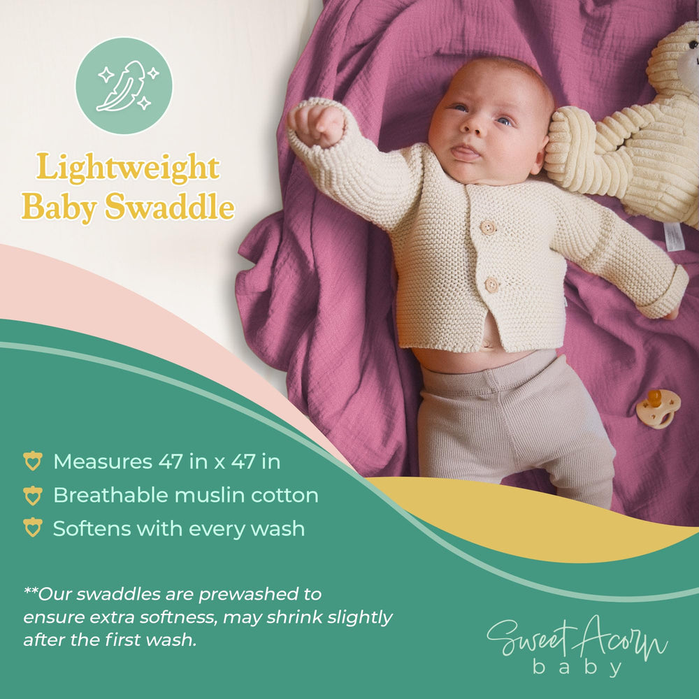 Sweet Acorn Muslin Swaddle Blanket blue in stroller conveys portable softness for travel