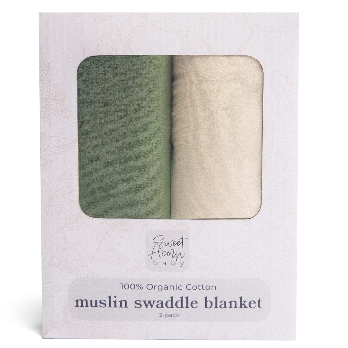 Sweet Acorn muslin swaddle blanket folded, showing soft cotton texture for cozy newborn snuggles