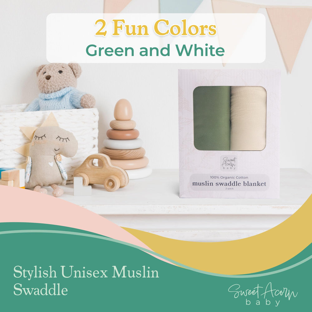 Sweet Acorn muslin swaddle blanket on stroller, breathable fabric for all-season comfort