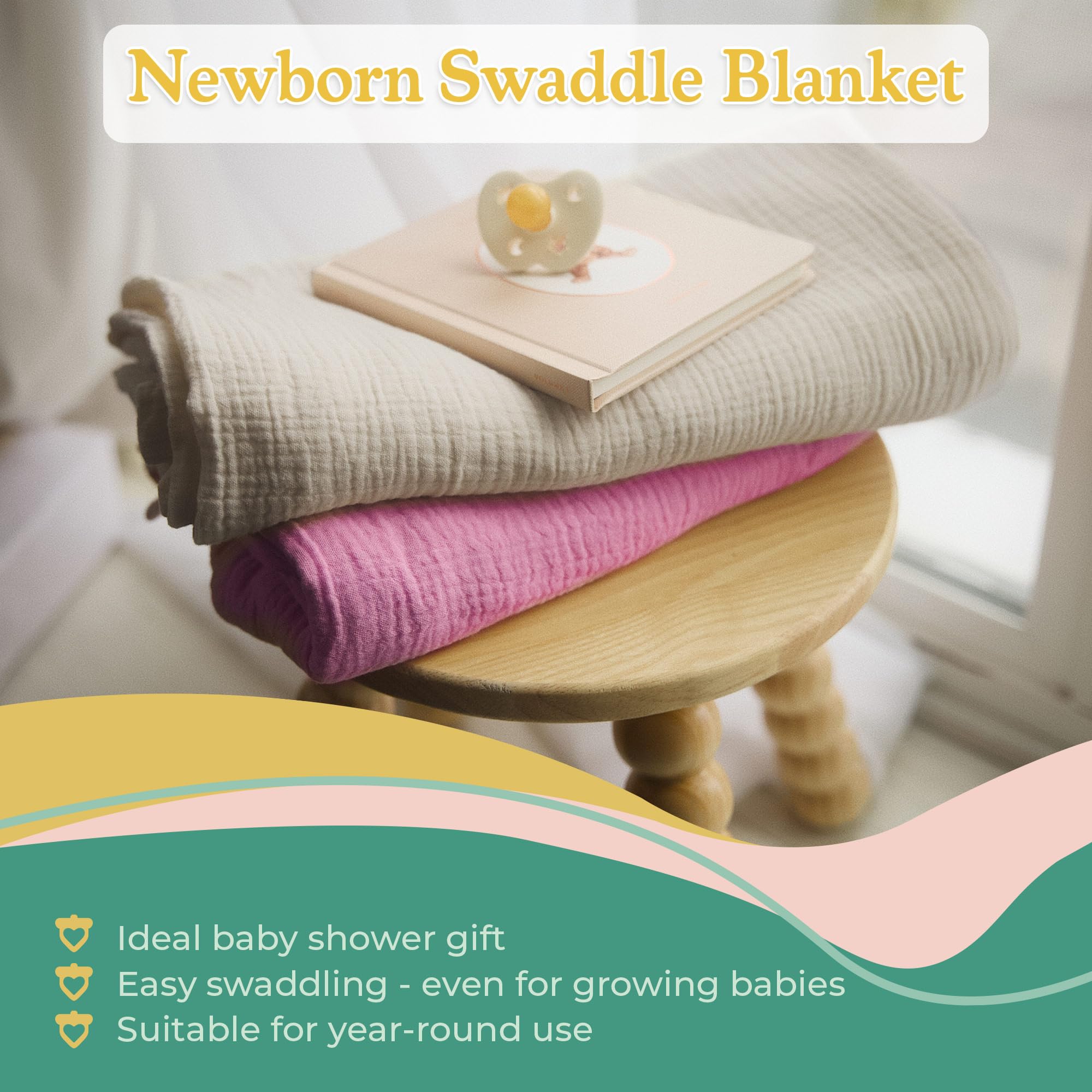 Sweet Acorn Muslin Swaddle Blanket teal sunlit nap highlights cozy warmth