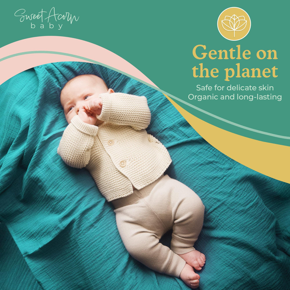 Sweet Acorn Muslin Swaddle Blanket white for tummy time and supervised play