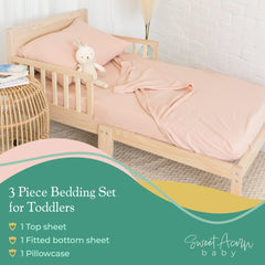 Sweet Acorn elastic-all-around bedding image demonstrates secure fit around standard crib mattress.