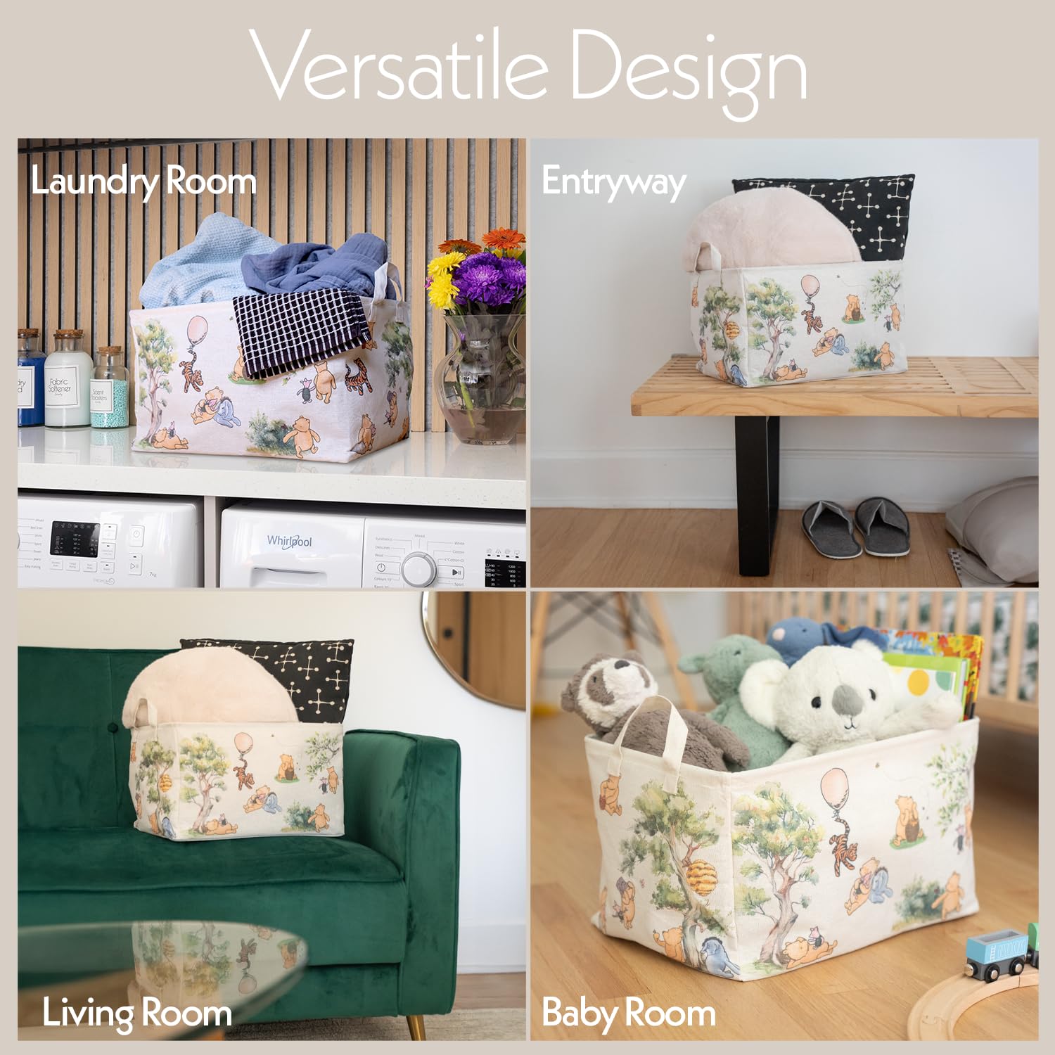 Sweet Baby Company cotton-linen basket for tidy nursery organization and gentle storage.
