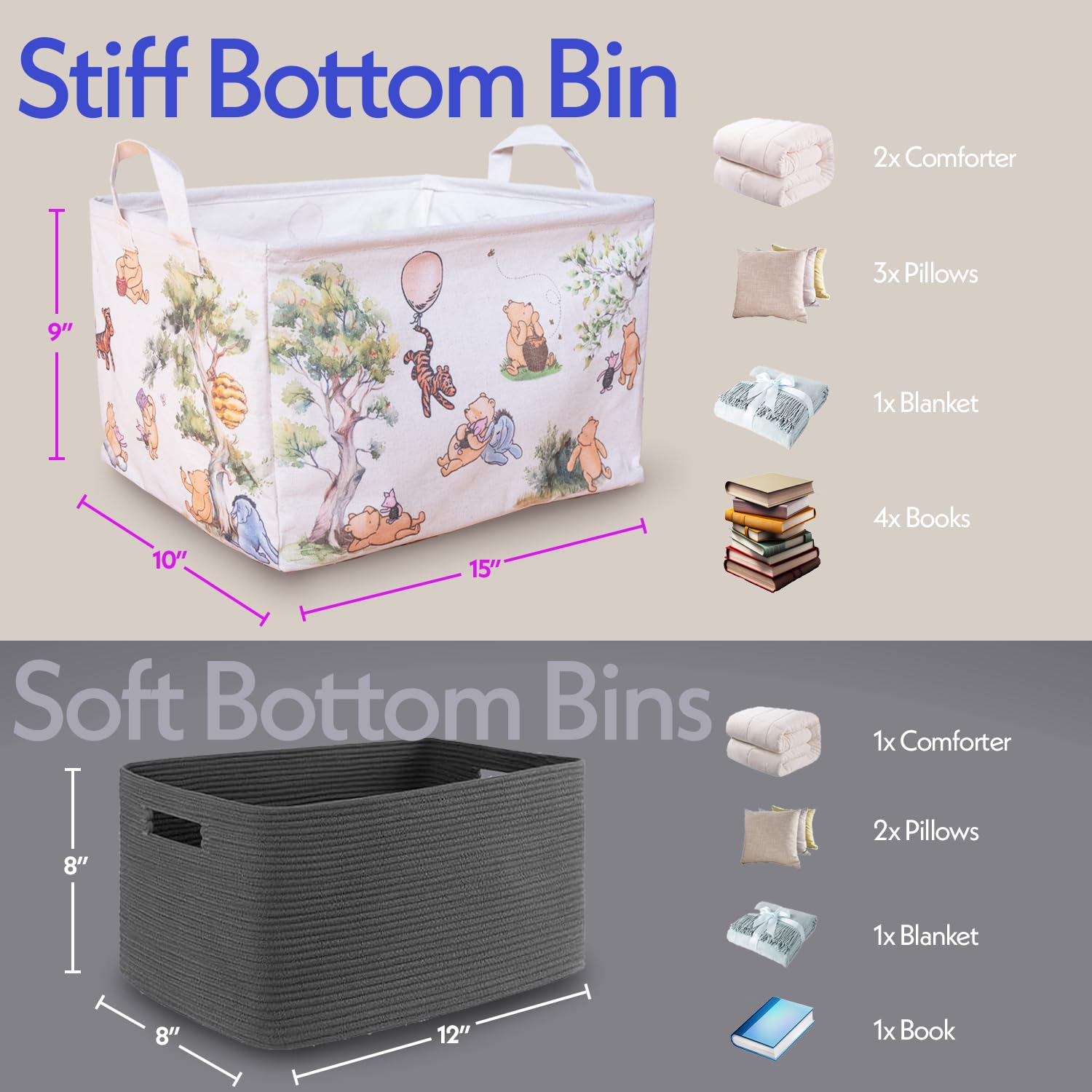 Sweet Baby Company Winnie Pooh storage basket opened flat for space-saving storage.