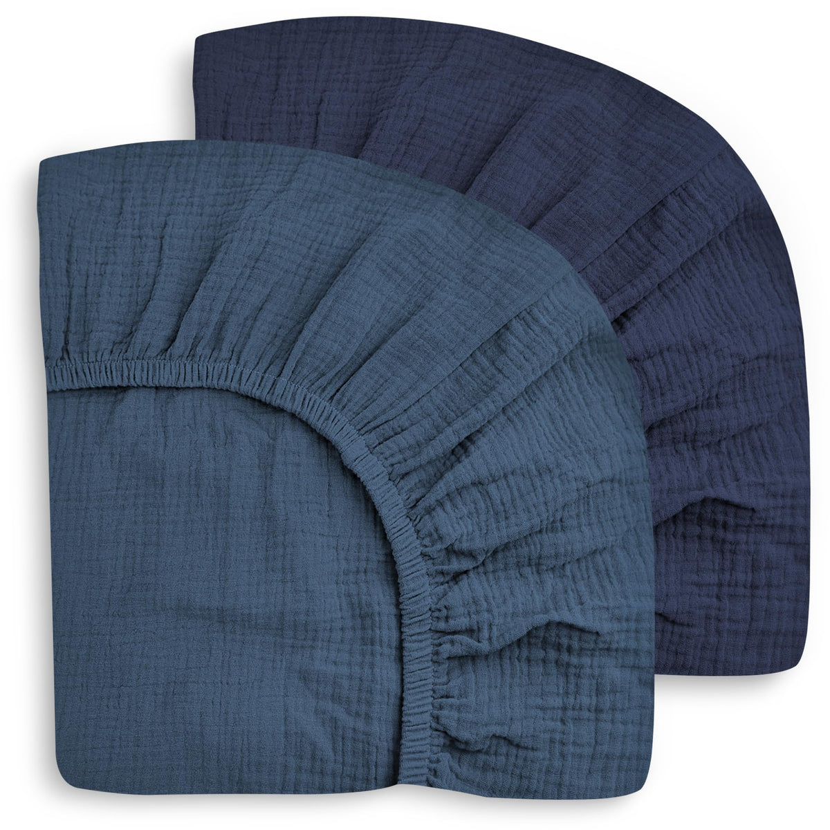 Sweet Dolphin 2-pack muslin crib sheets in deep navy for cozy sleep