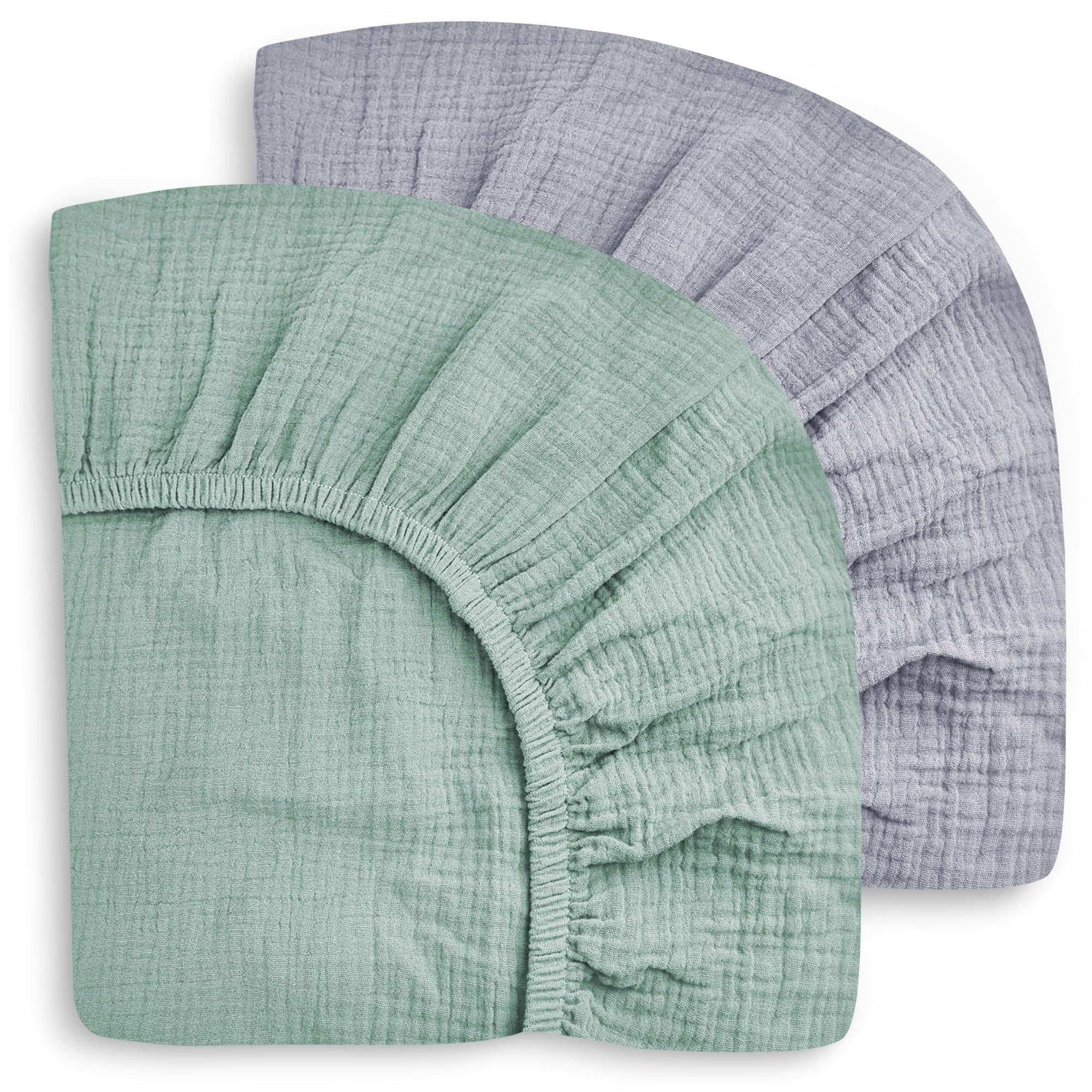 Sweet Dolphin 2-pack crib sheets in green and grey packaging for gifting or registry use.