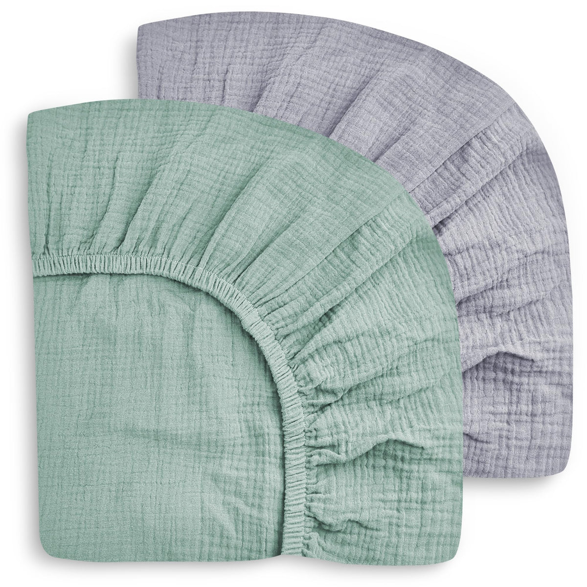 Sweet Dolphin 2-pack crib sheets in green and grey packaging for gifting or registry use.