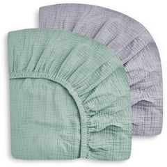 Sweet Dolphin 2-pack crib sheets in green and grey packaging for gifting or registry use.