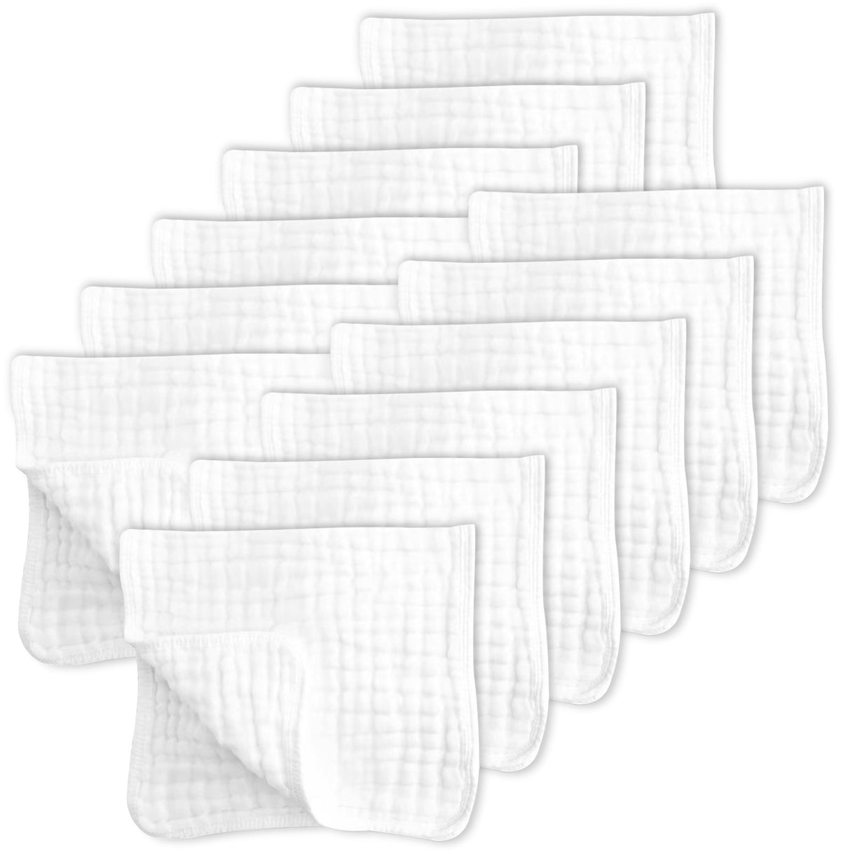 Sweet Dolphin burp cloths 12-pack front view showing soft, absorbent muslin fabric
