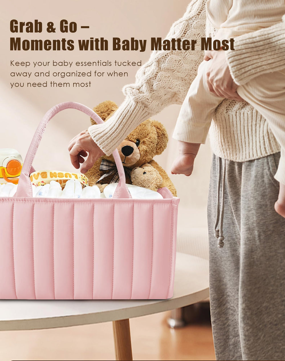 Sweet Dolphin Diaper Caddy bottle cream toy storage for growing families.