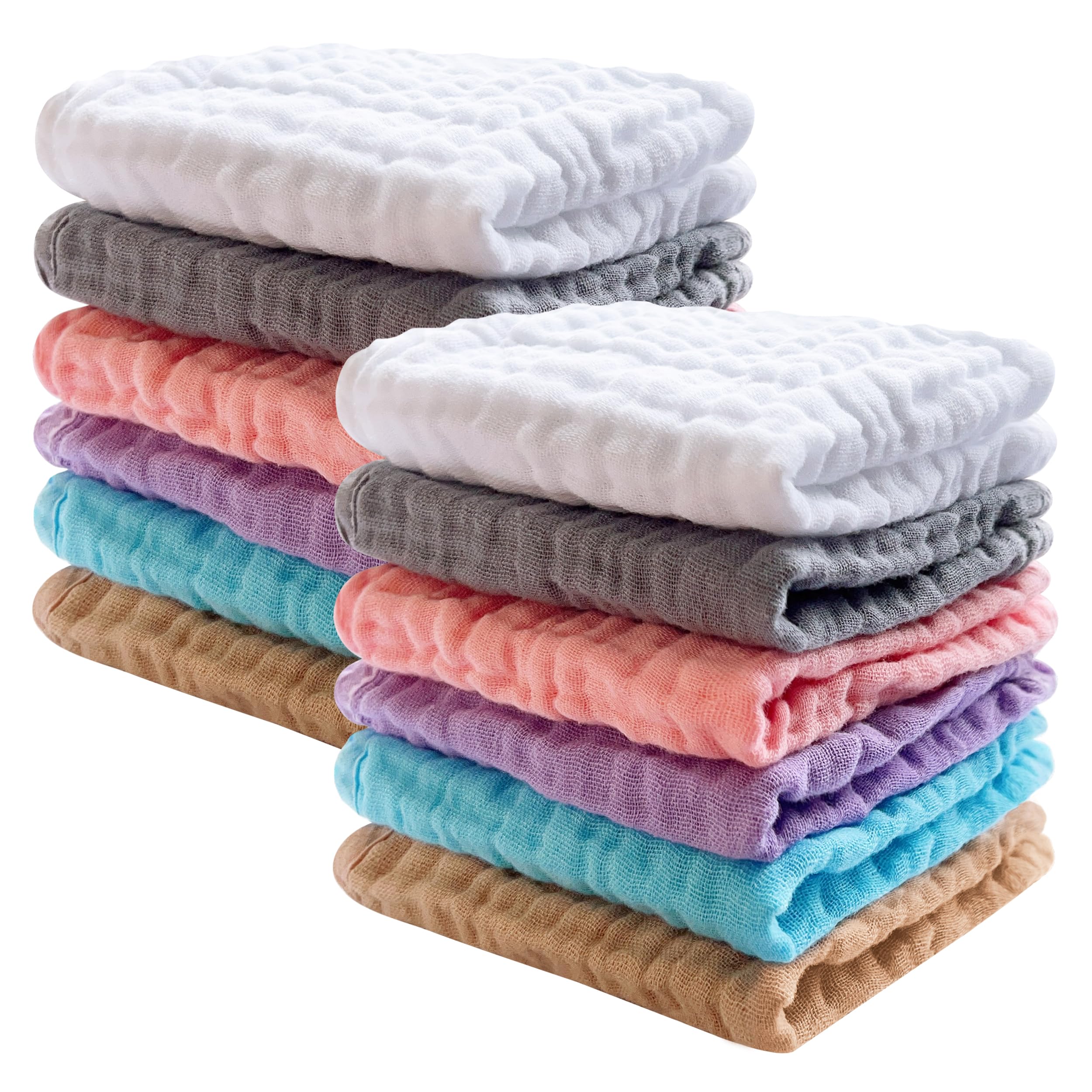 Sweet Dolphin muslin washcloths, 12-pack, soft baby cloths for gentle cleansing
