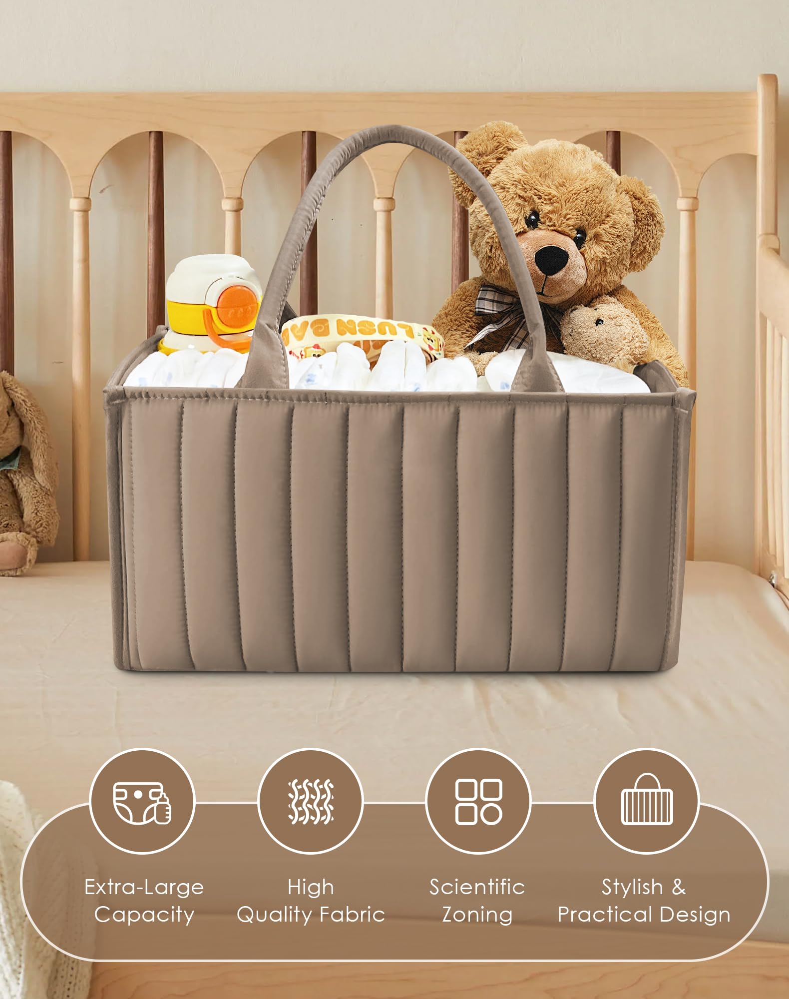 Sweet Dolphin puffer design diaper caddy with sturdy walls protects bottles while staying upright