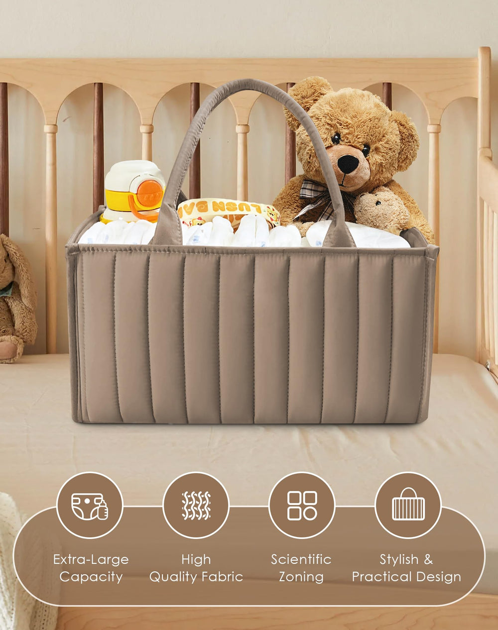 Sweet Dolphin puffer design diaper caddy with sturdy walls protects bottles while staying upright