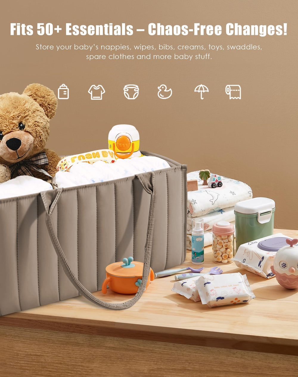 Sweet Dolphin water-resistant fabric diaper caddy resists spills and wipes clean easily