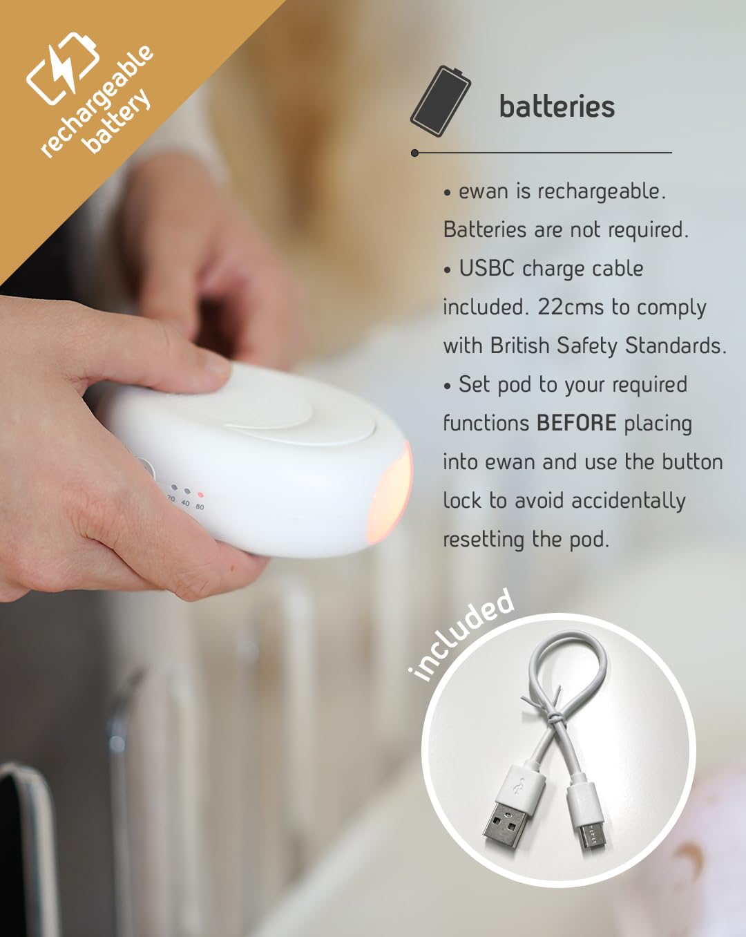 Sweet Dreamers Ewan Deluxe Gray cry sensor in action helps resettle after awakenings