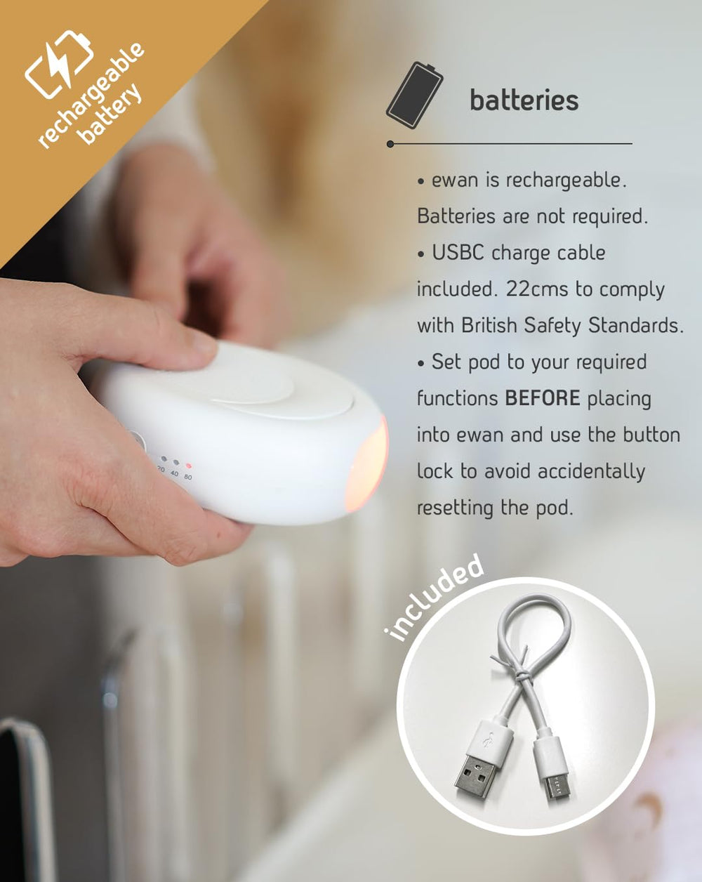 Sweet Dreamers Ewan Deluxe Gray cry sensor in action helps resettle after awakenings