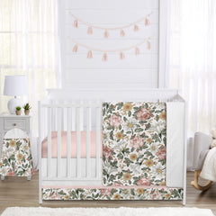 Sweet Jojo Designs 5-piece crib set comforter adds cozy vintage floral charm to nurseries.