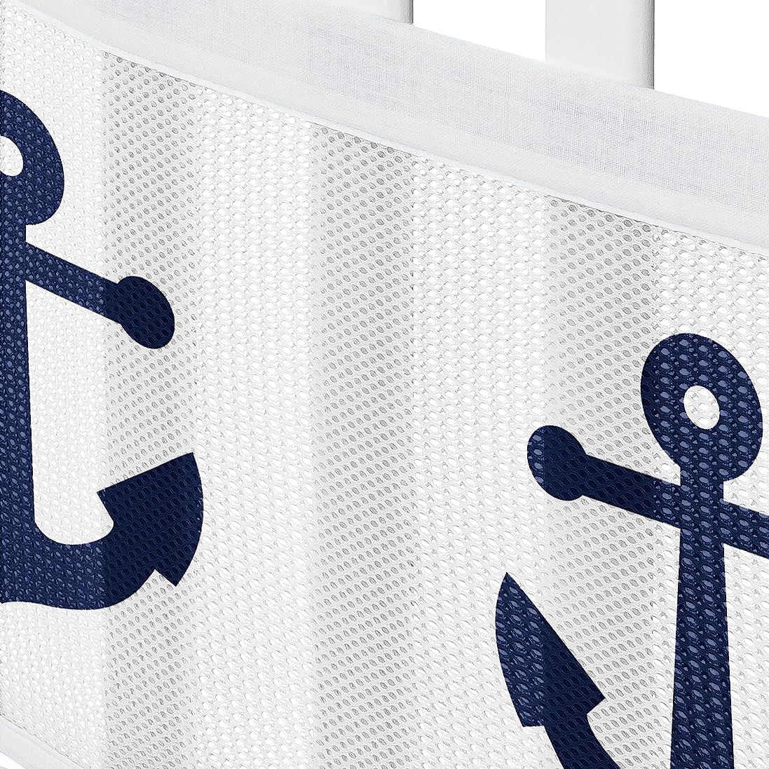 Sweet Jojo Designs Air Channel Technology 3mm mesh, promotes breathable airflow around crib sides.