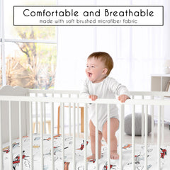 Sweet Jojo Designs airplane print crib sheet enhances a boy’s nursery theme.