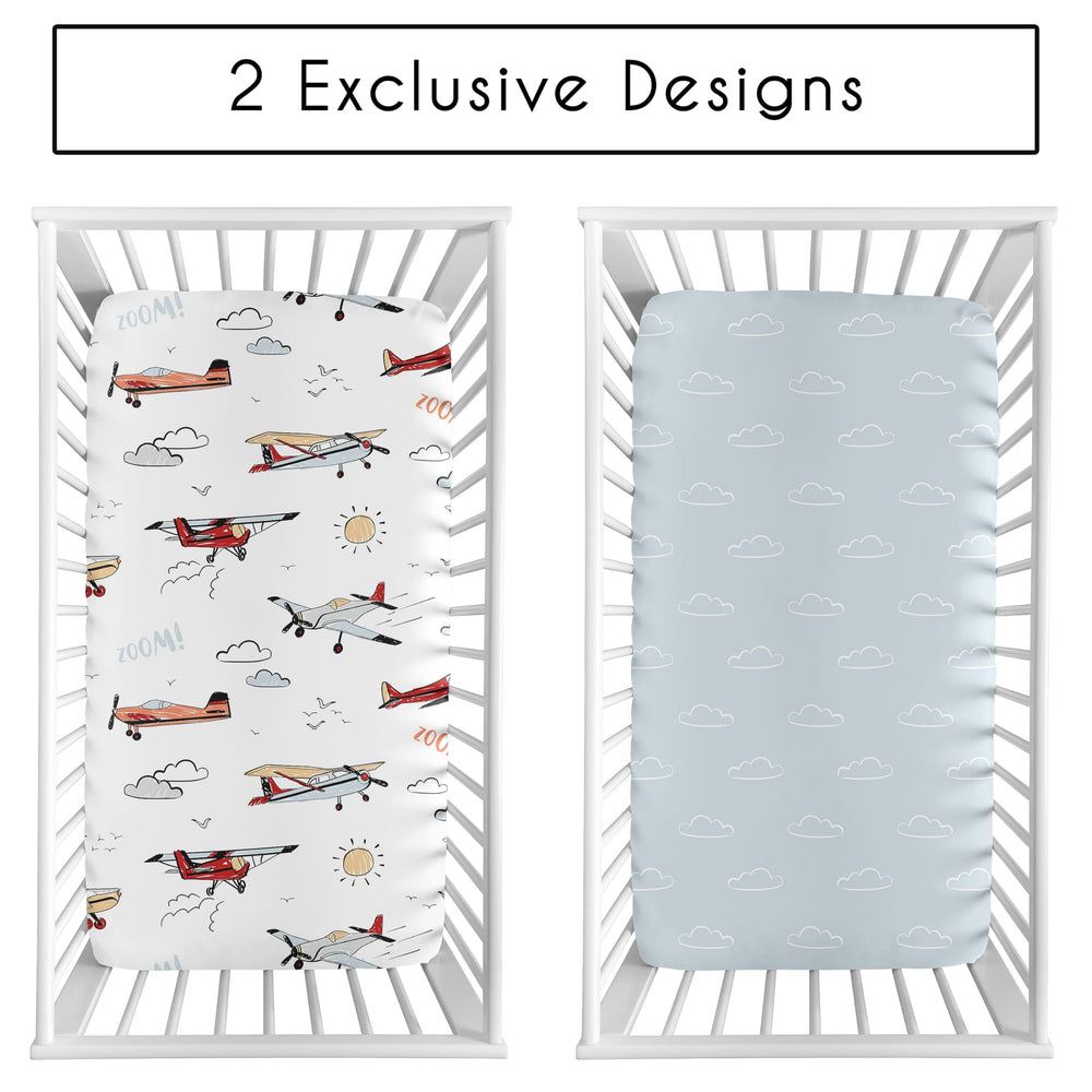 Sweet Jojo Designs airplanes and clouds design crib sheet for boys