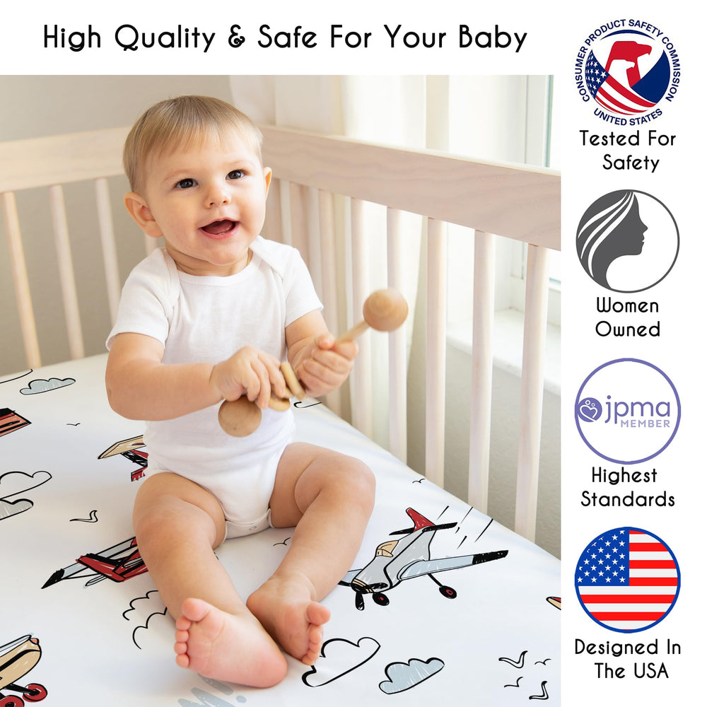 Sweet Jojo Designs aviator plane print crib sheet for infant comfort