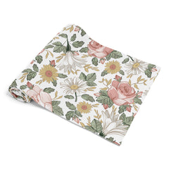 Sweet Jojo Designs baby muslin swaddle blanket in boho vintage floral print for newborns.