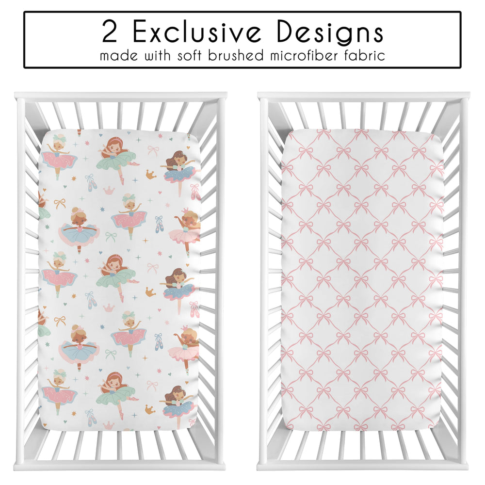 Sweet Jojo Designs ballerina motif crib sheet adds graceful charm and comfort.
