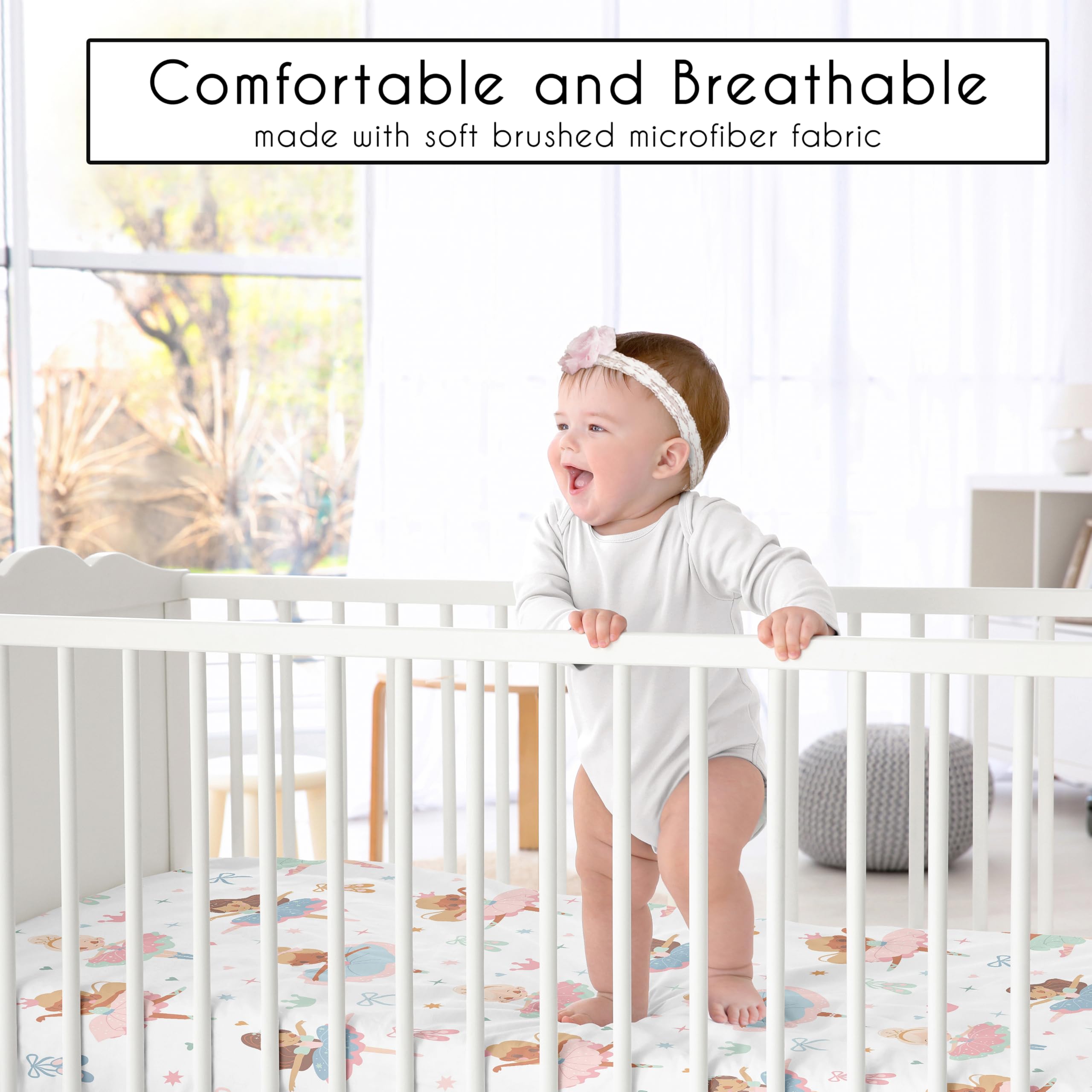 Sweet Jojo Designs ballet shoes crib sheet features delicate detail for baby girls.