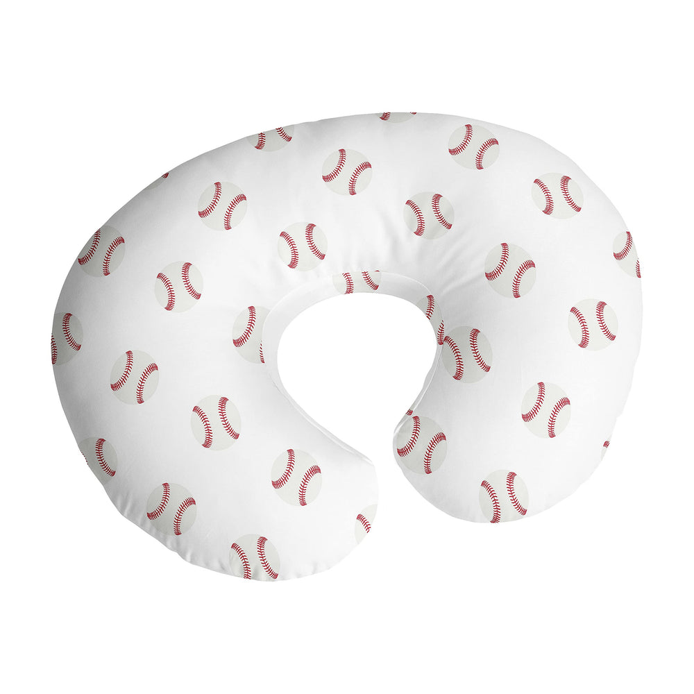Sweet Jojo Designs baseball nursing pillow cover in red and white Americana for playful feeding sessions.