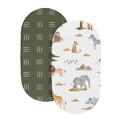 Sweet Jojo Designs bassinet sheet in green boho mudcloth print for nursery style