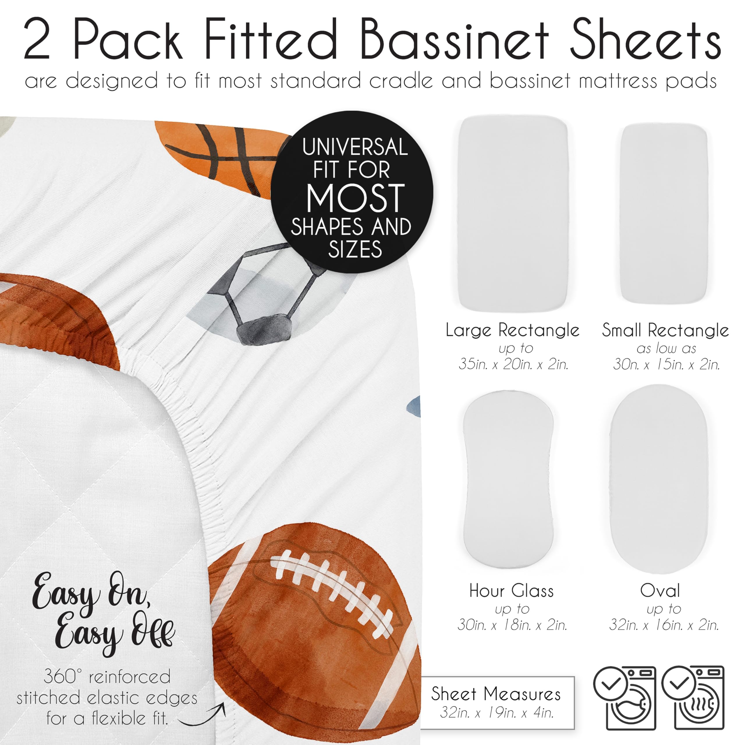 Sweet Jojo Designs bassinet sheets fit oval, rectangle, and hourglass shapes for flexibility.