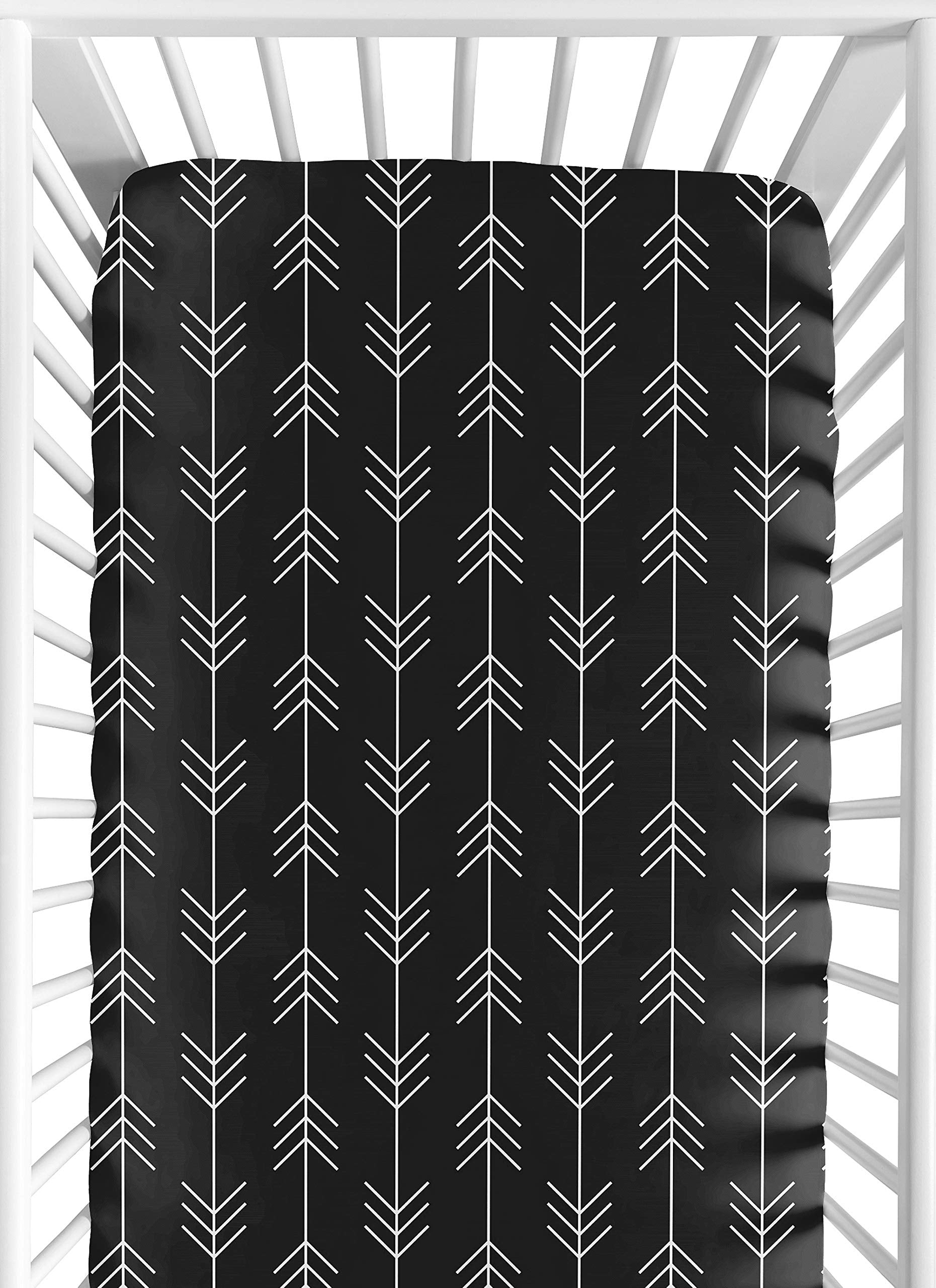 Sweet Jojo Designs black white woodland arrow crib sheet offers a snug fit with brushed microfiber