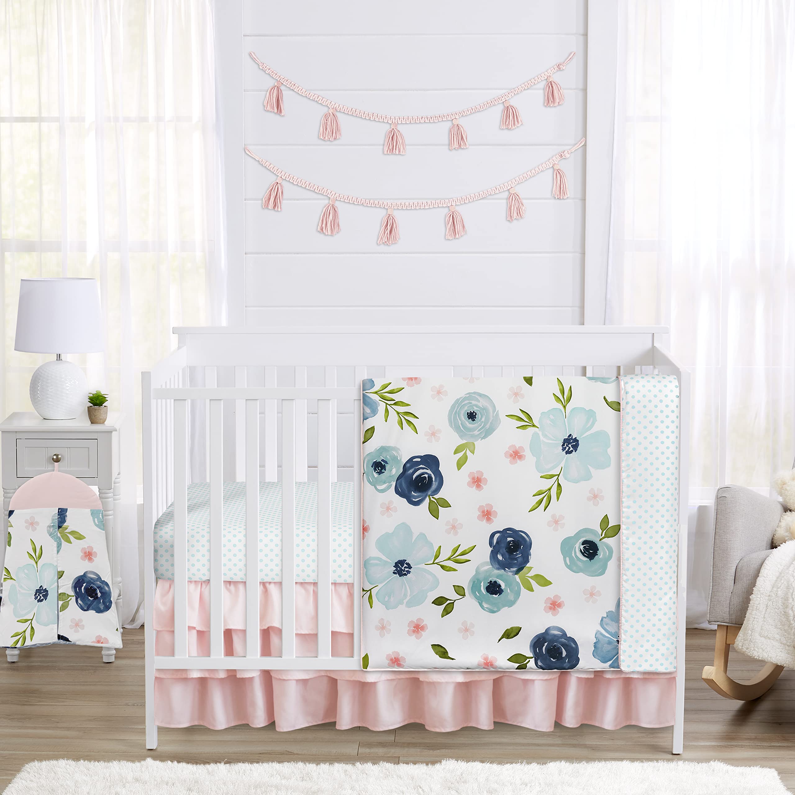 Sweet Jojo Designs blanket with blue rose floral for a cozy crib moment