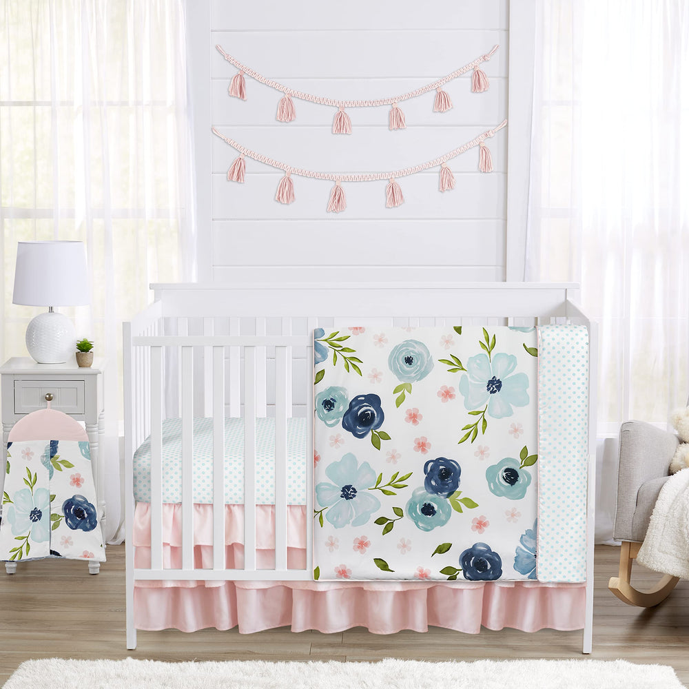 Sweet Jojo Designs blanket with blue rose floral for a cozy crib moment