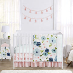 Sweet Jojo Designs blanket with blue rose floral for a cozy crib moment