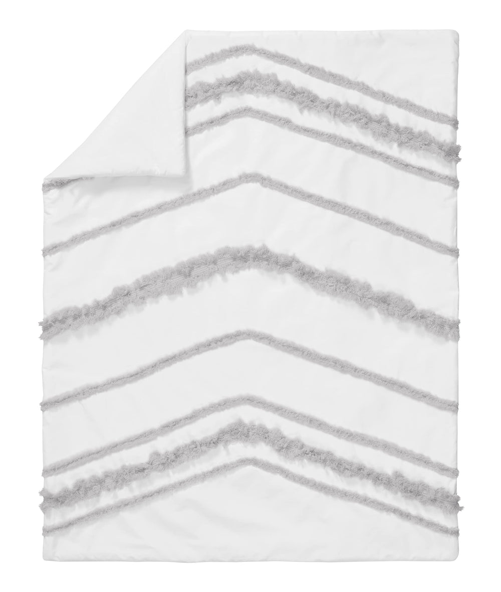 Sweet Jojo Designs fitted crib sheet in gray-white provides secure sleep fit.