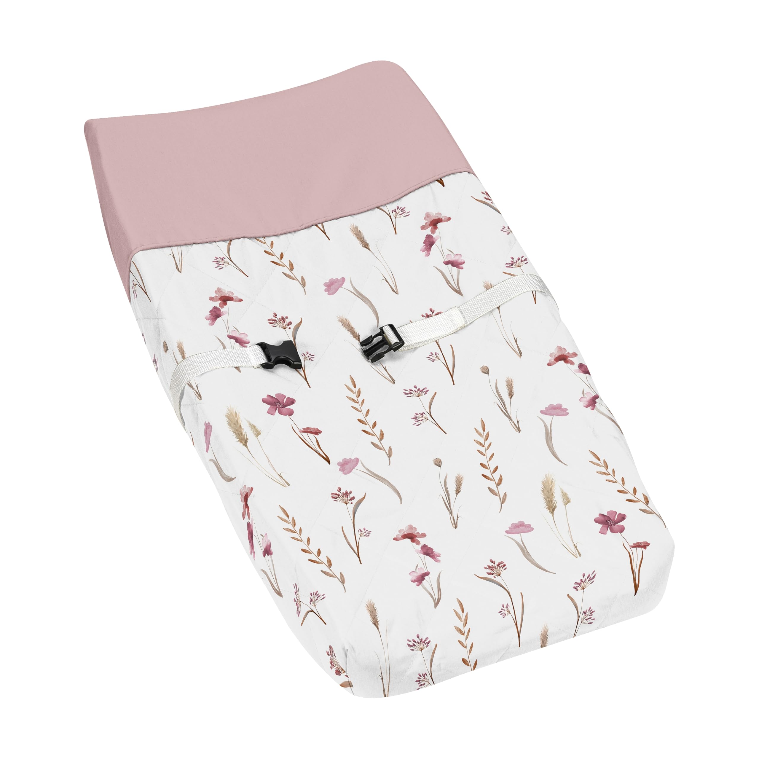 Sweet Jojo Designs boho floral garden change pad cover with rose mauve pink for gentle diaper changes.