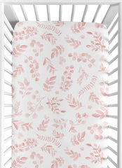 Sweet Jojo Designs boho pink floral leaf crib sheet offers snug fit for standard cribs.