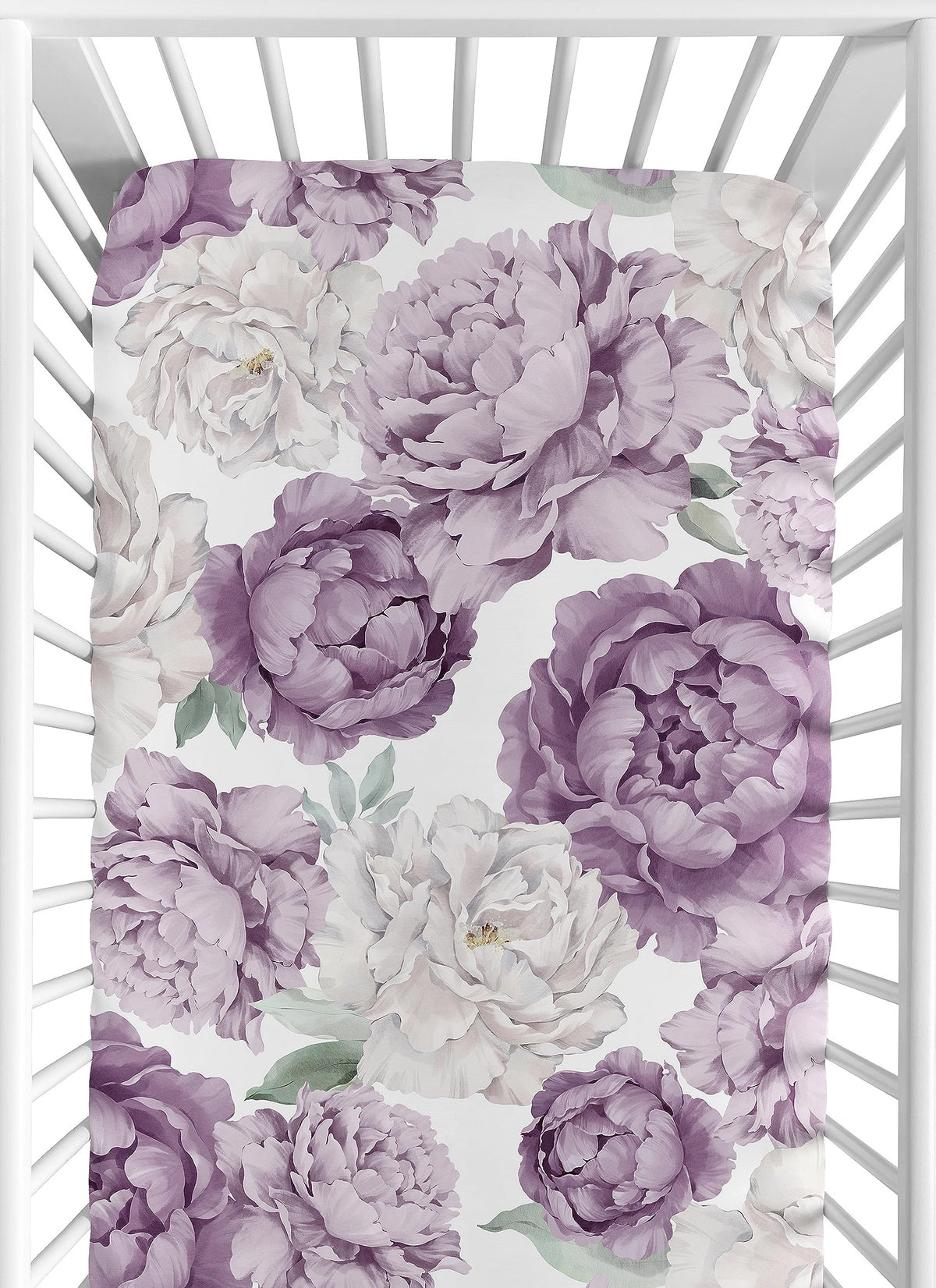 Sweet Jojo Designs boho purple floral fitted sheet closeup with soft microfiber texture for gentle sleep