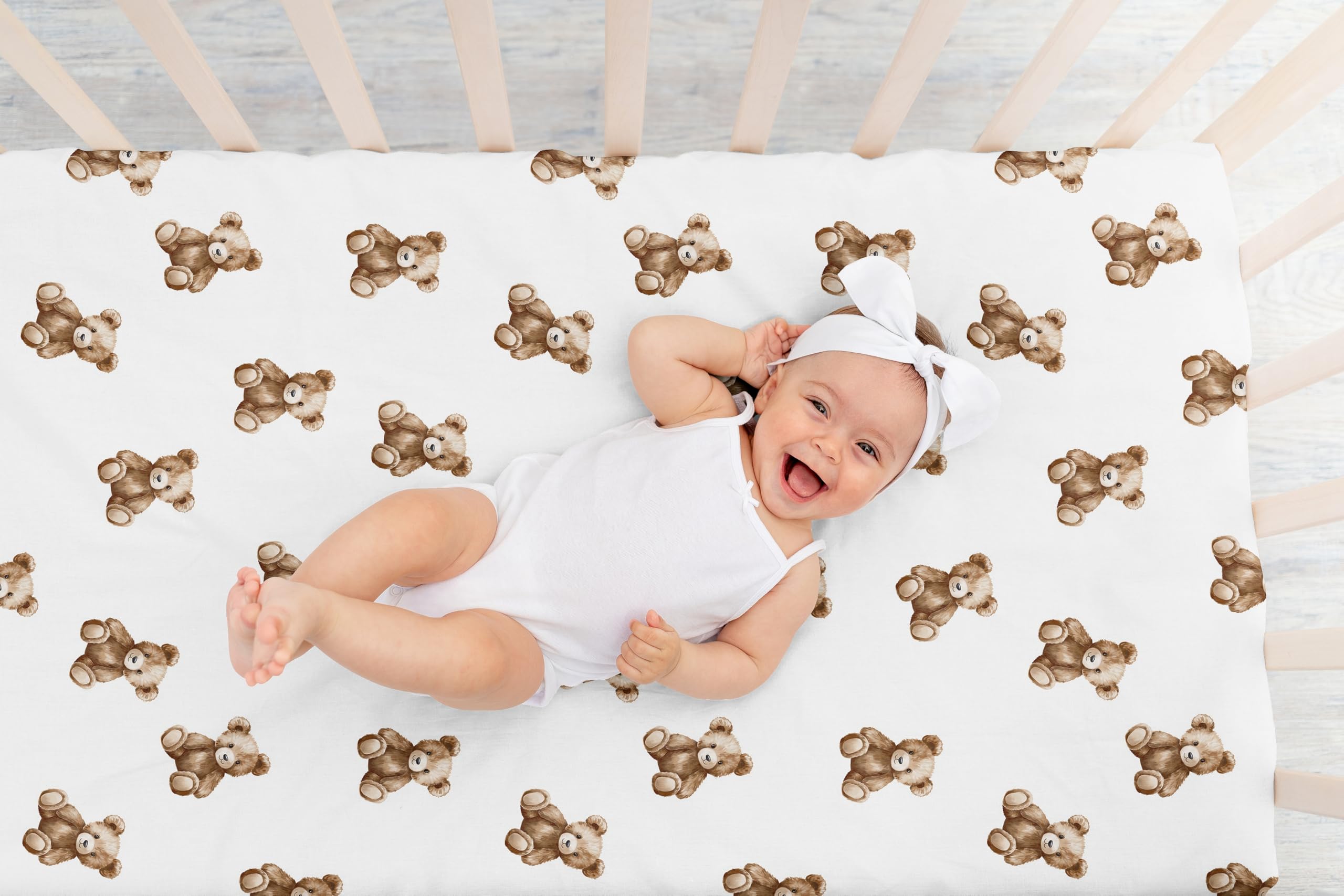 Sweet Jojo Designs coordinating nursery decor complements the teddy bear theme