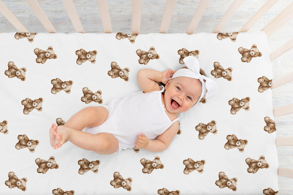 Sweet Jojo Designs coordinating nursery decor complements the teddy bear theme