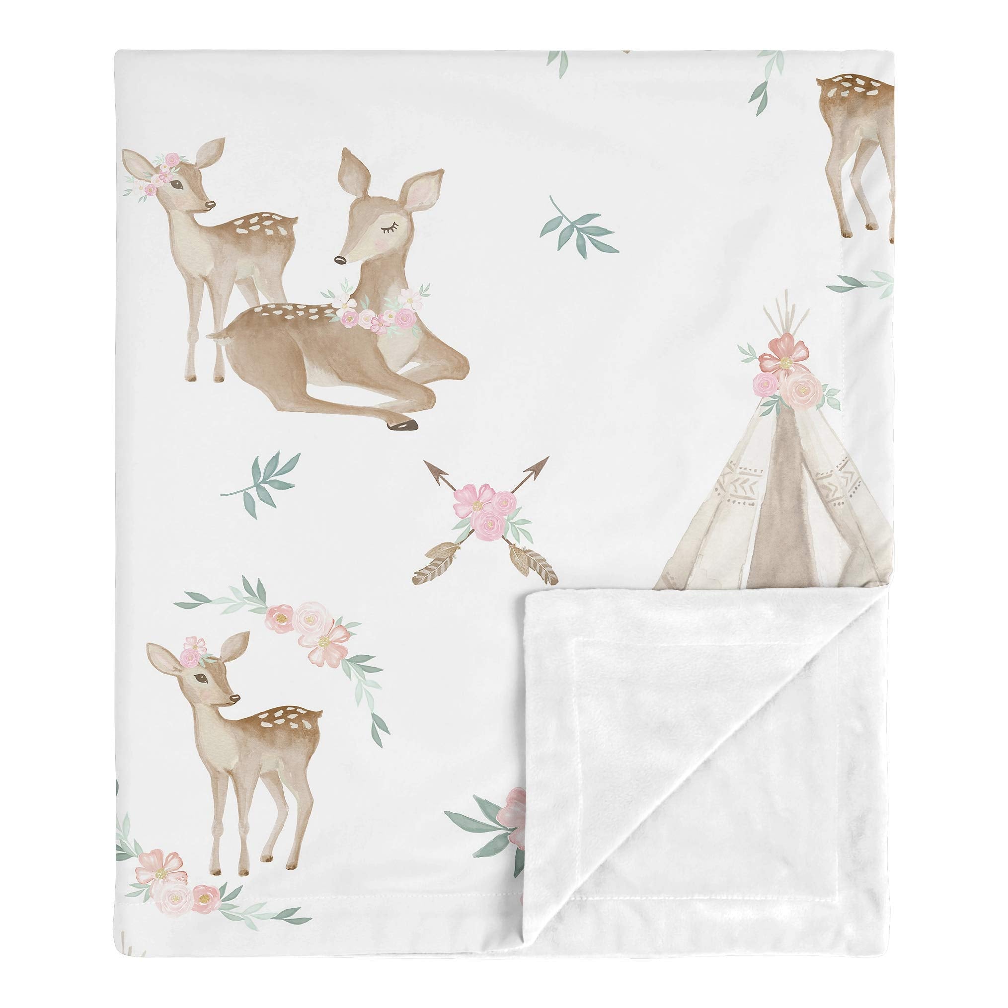 Sweet Jojo Designs boho watercolor deer blanket front view for cozy newborn snuggling